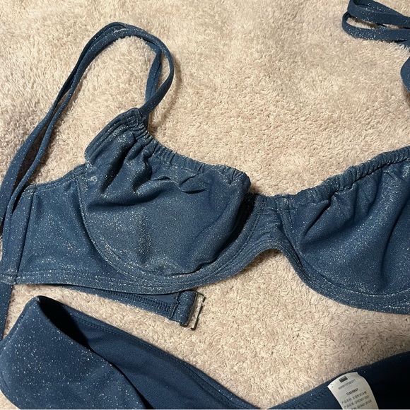 Abercrombie Blue Shimmer Bikini '90s Top and High Leg Cheeky Bottom, size Medium - Picture 11 of 11